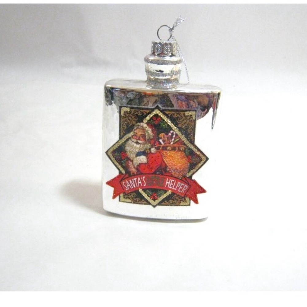 Liquor Flask Christmas Tree Ornament Santas Little helper 4.5in Holiday Decor